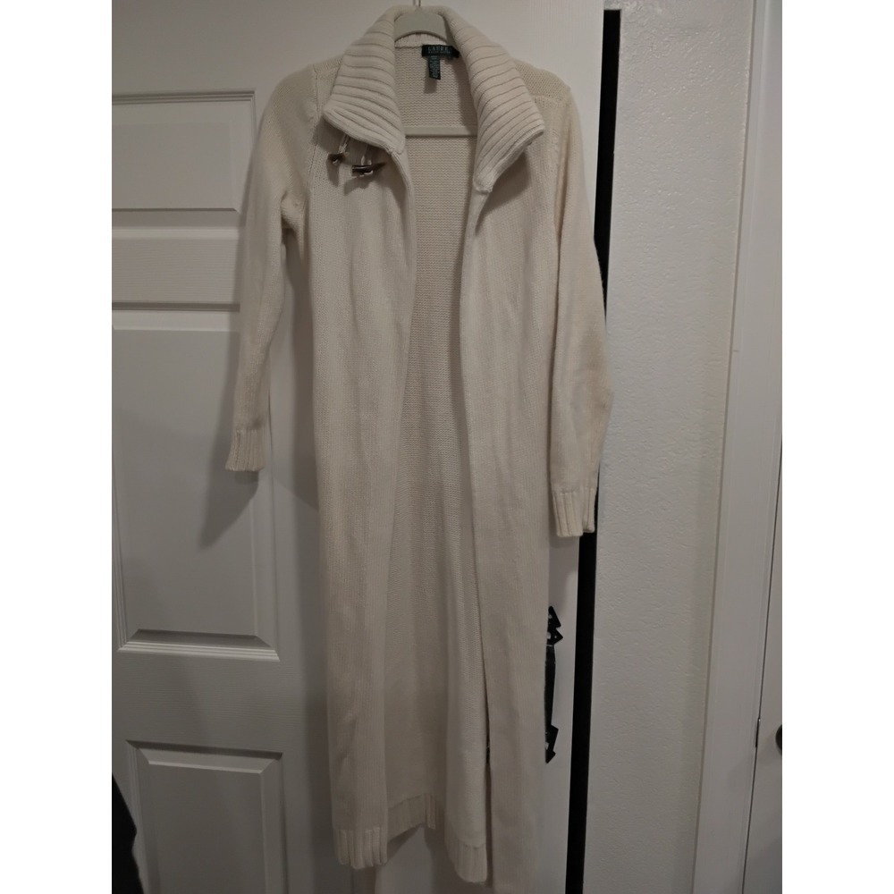 Lauren Ralph Lauren Angora Wool Long Cardigan Sweater Coat Cream Toggle Women L